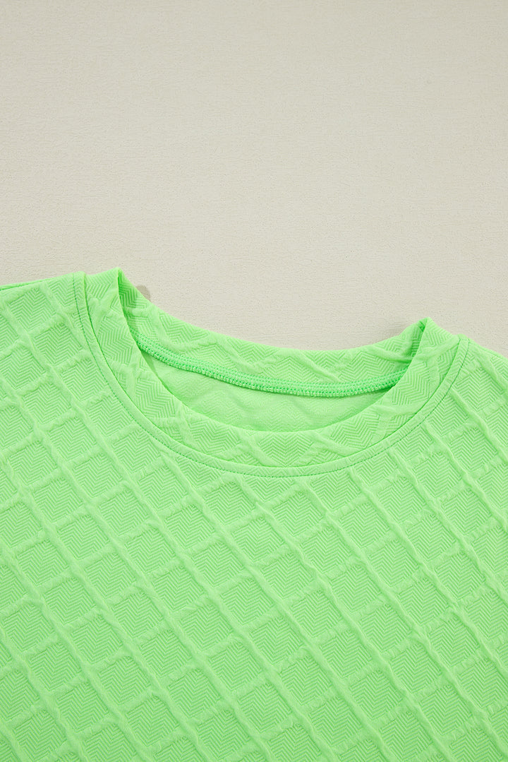 Light Green Checkered Textured Tee and Drawstring Shorts