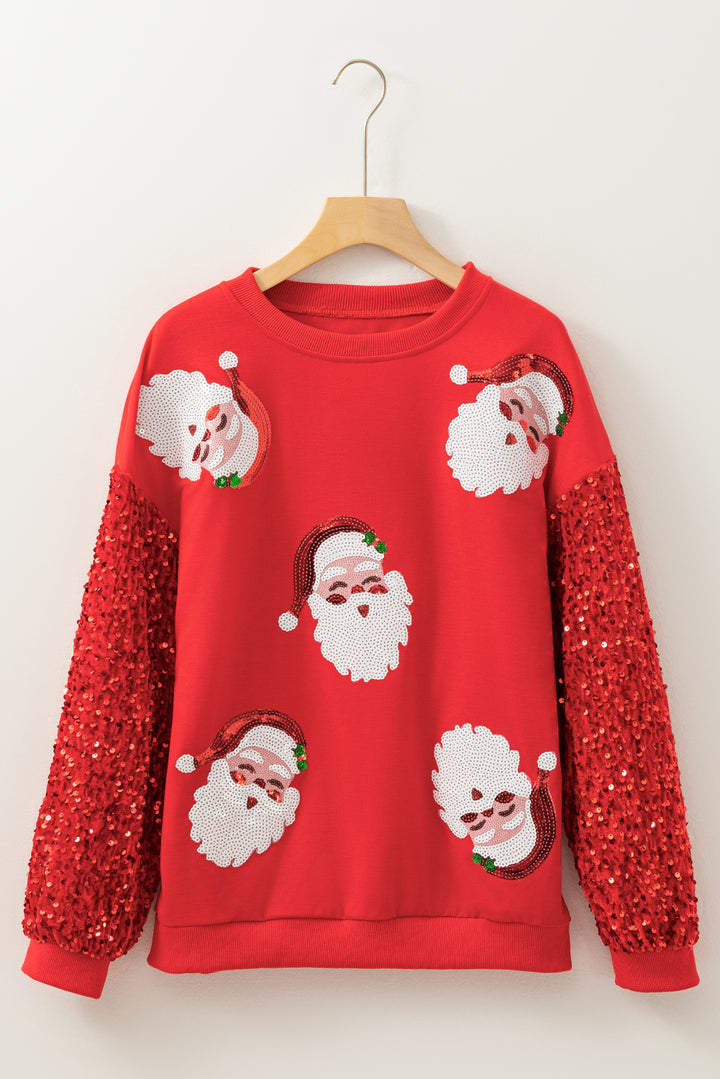 Moonlight Jade Sequined Santa Claus Long Sleeve Christmas Sweatshirt