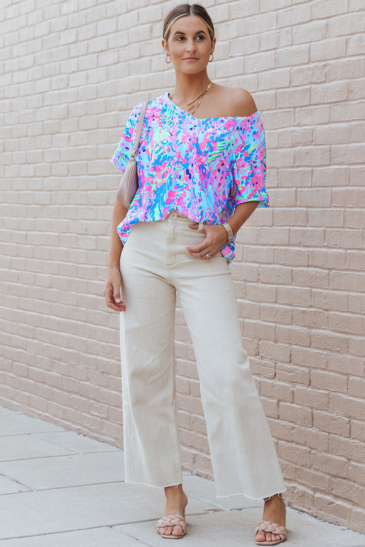 Green Loose Painted Floral Tee