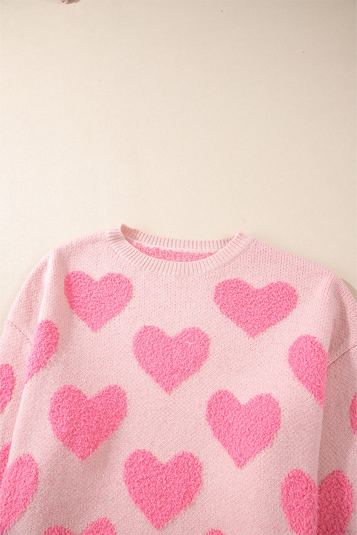 Light Pink Valentine’s Day Heart Jacquard Knit Sweater