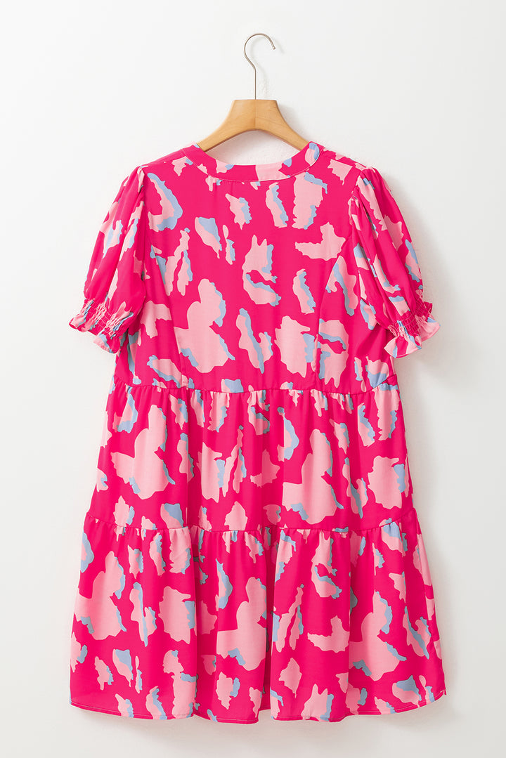 Ruffled Printed Short Sleeve Mini Dress