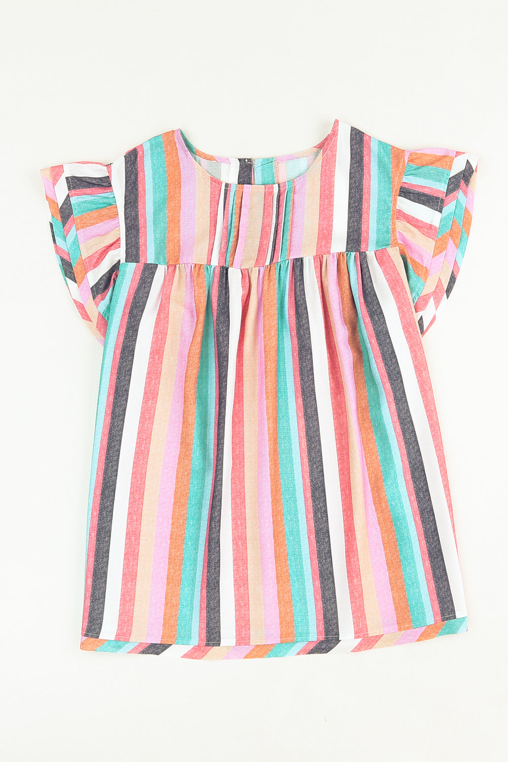 Rose Striped Tiered Ruffle Cap Sleeve Top