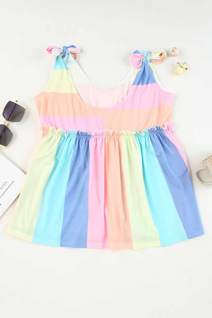 Multicolor Striped Print Tied Shoulder Flowy Tank Top