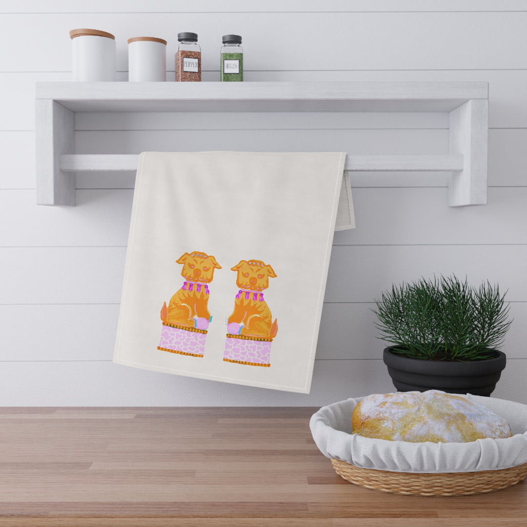 Orange Foo Dog Tea Towel