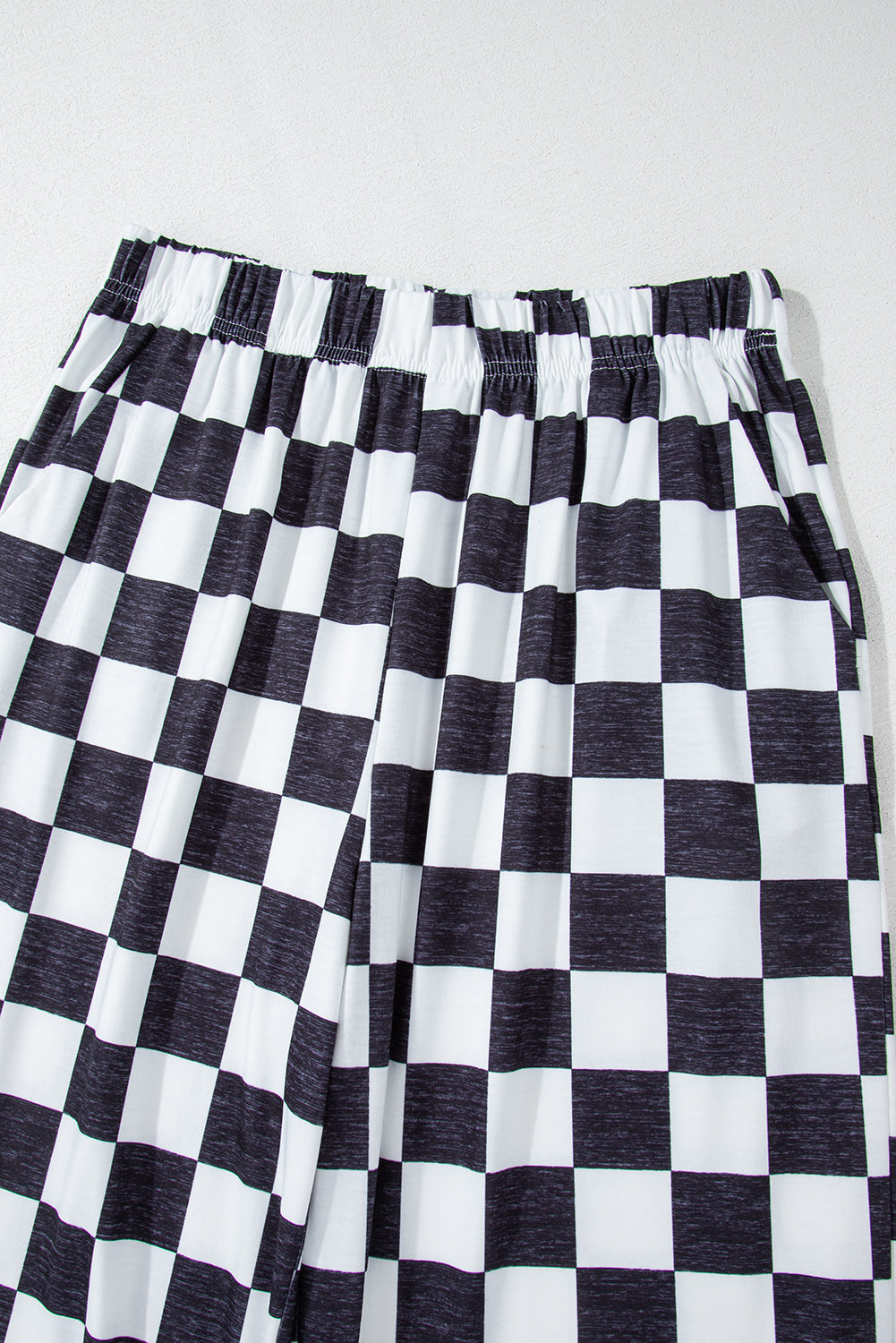 Bonbon 2-Tone Checked Print High Waist Wide Leg Pants