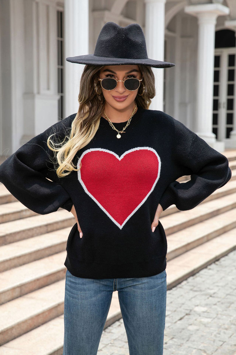 Black Heart Graphic Valentine Sweater