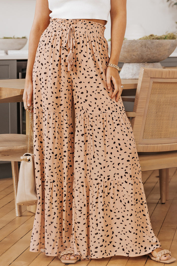 Brown Ruffle Wide Leg Dalmatian Palazzo Pants