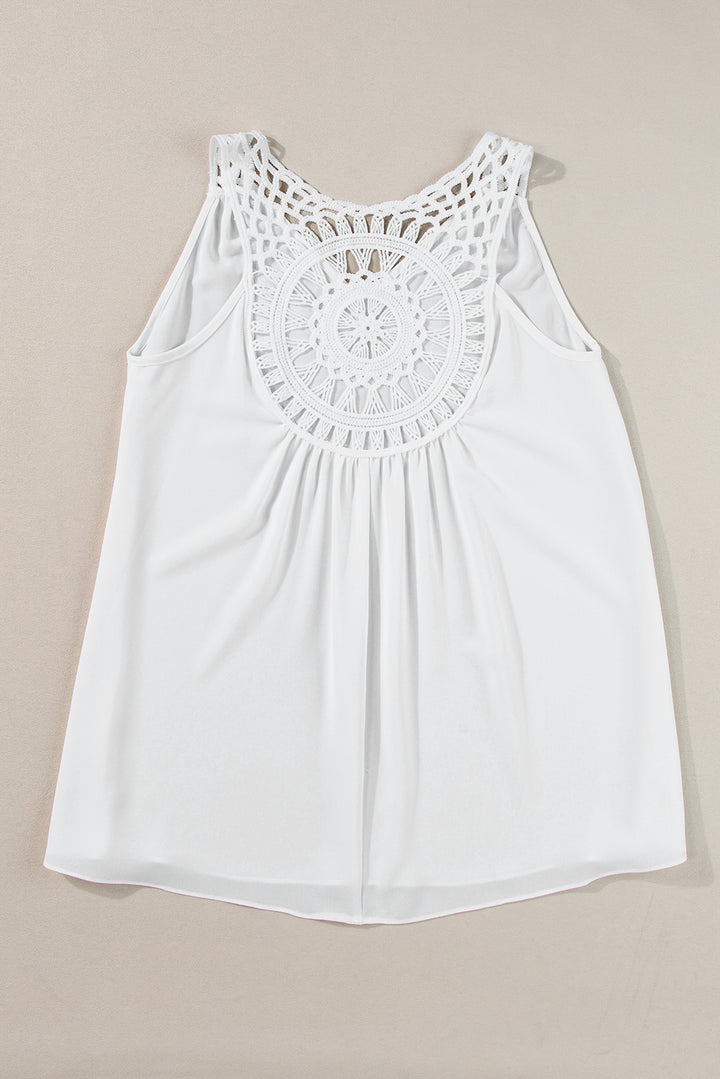 White Bohemian Crochet Patchwork Sleeveless Tunic