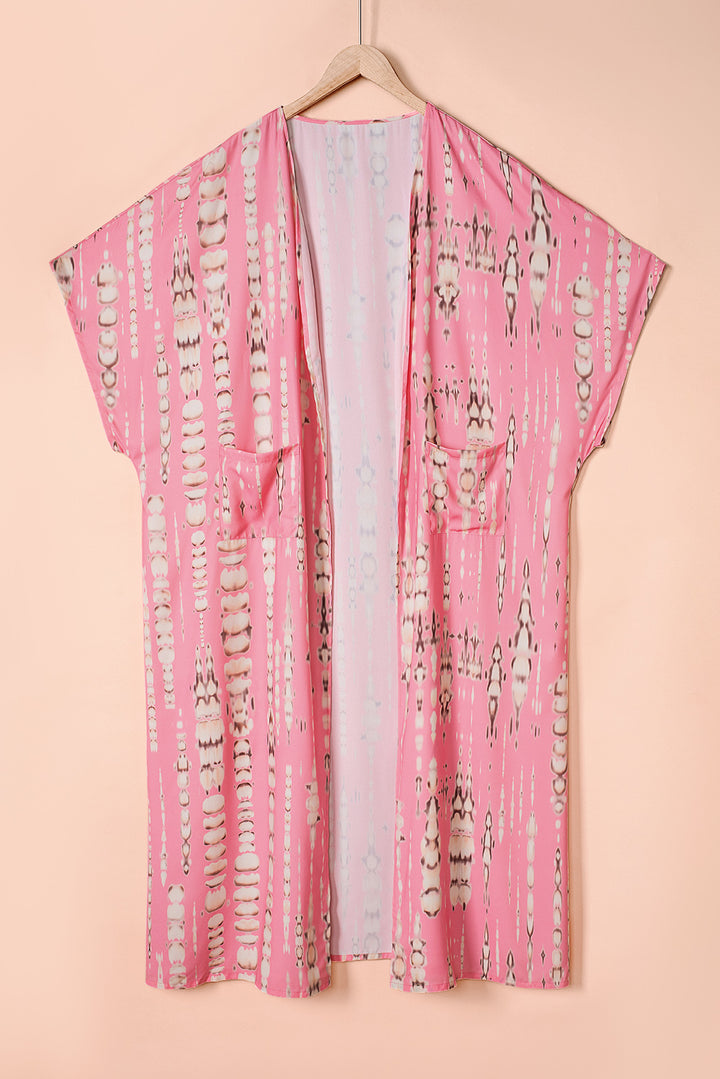 Pink Bohemian Tie Dye Oversize Long Kimono