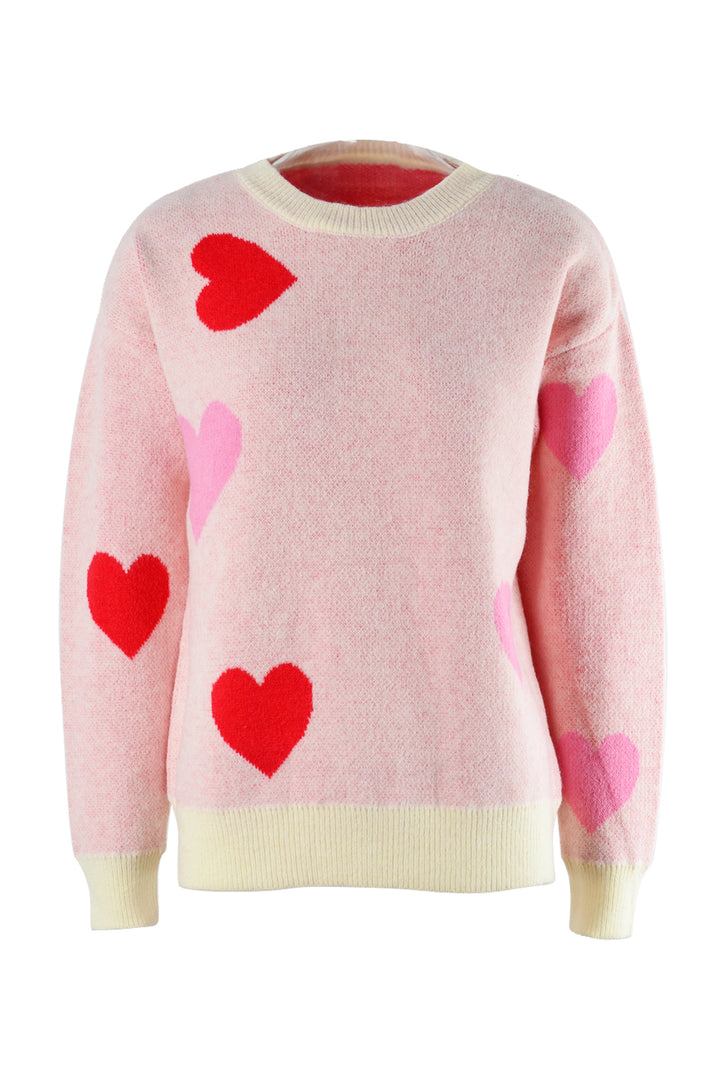 Heart Round Neck Droppped Shoulder Sweater