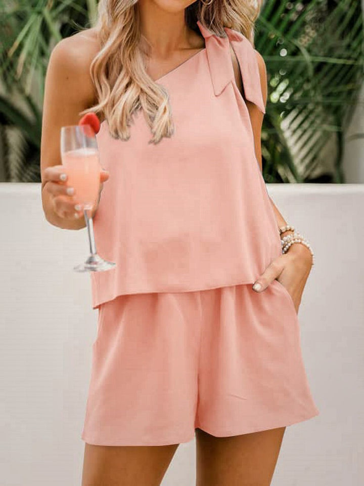 Single Shoulder Top and Pocketed Shorts Set