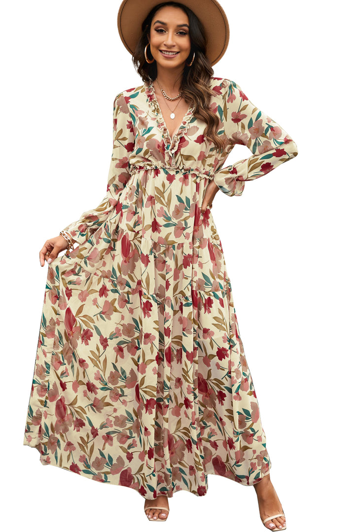 Multicolor Wild Lotus Ruffle Tiered Maxi Dress