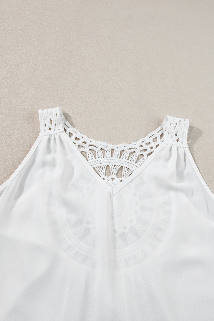 White Bohemian Crochet Patchwork Sleeveless Tunic