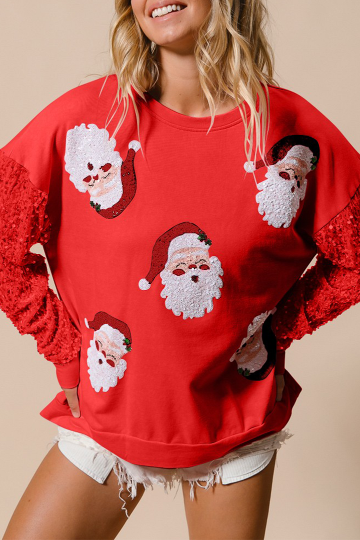 Moonlight Jade Sequined Santa Claus Long Sleeve Christmas Sweatshirt