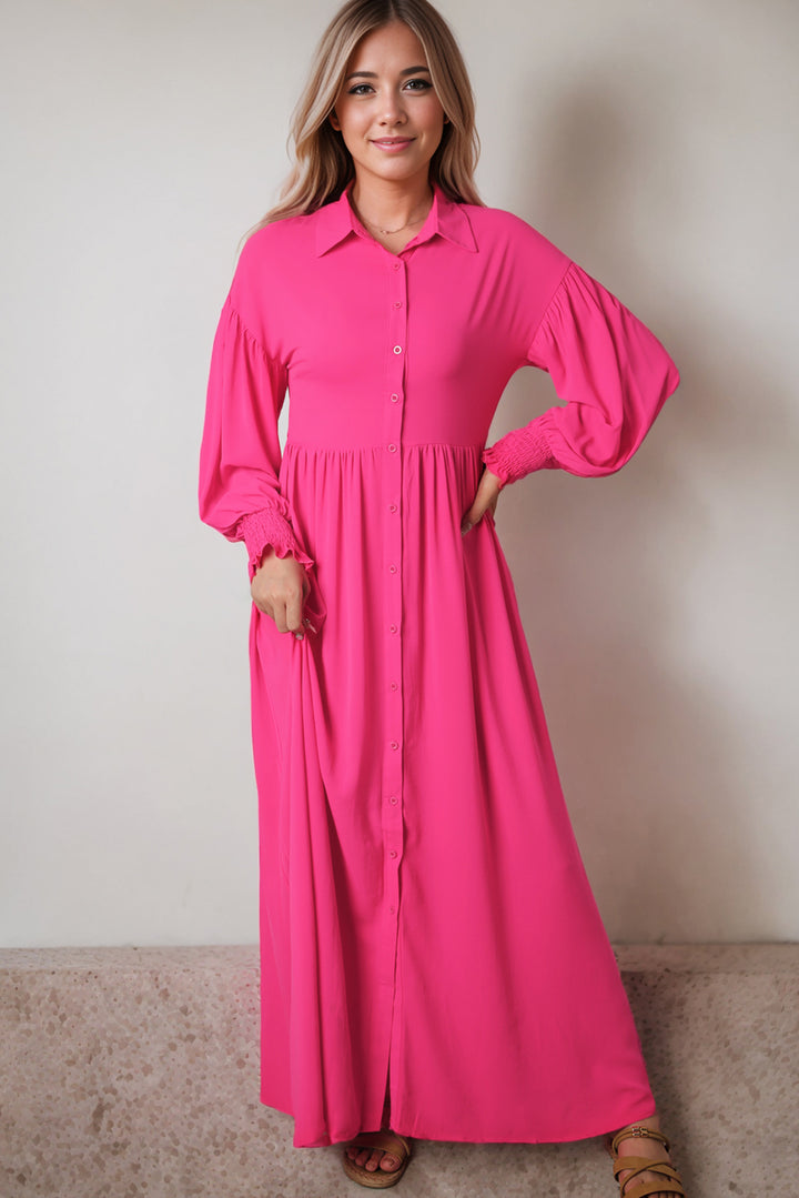 Rose Bubble Sleeve Shirt Maxi Dress