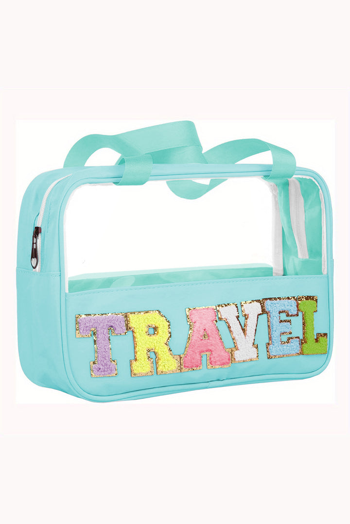 Mint Green TRAVEL Chenille Letter Clear PVC Makeup Bag