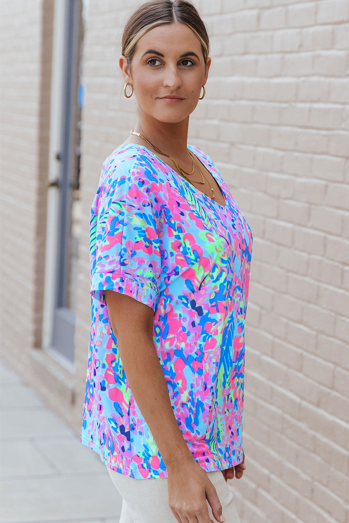 Green Loose Painted Floral Tee