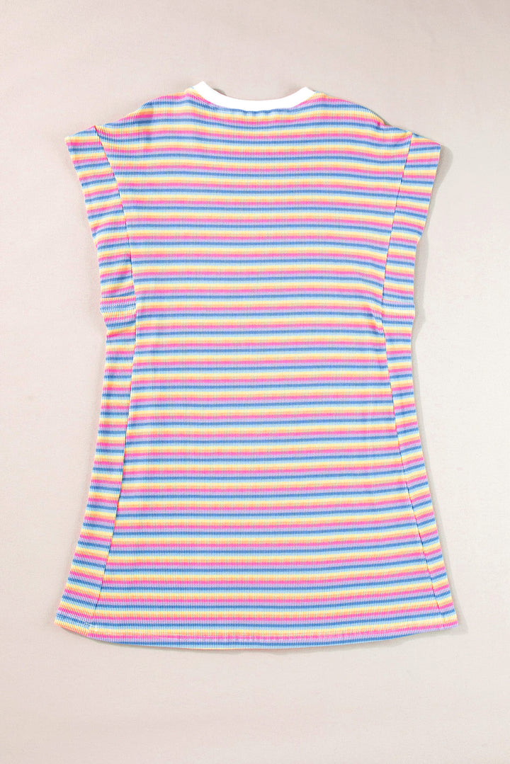 Yellow Stripe Crew Neck T Shirt Dress