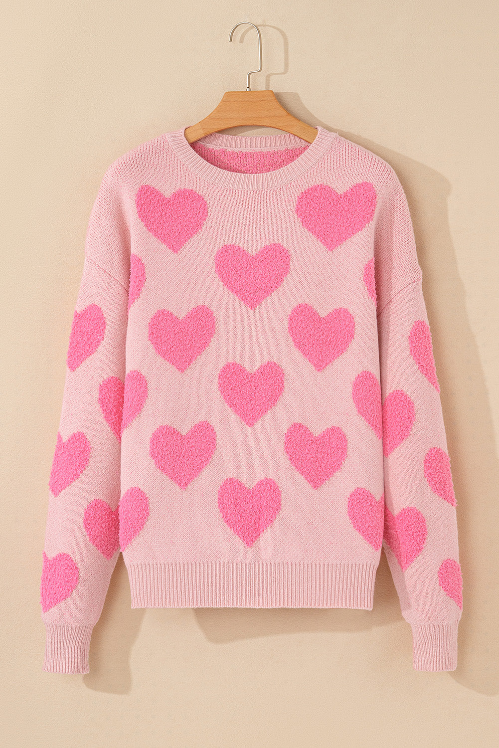 Light Pink Valentine’s Day Heart Jacquard Knit Sweater