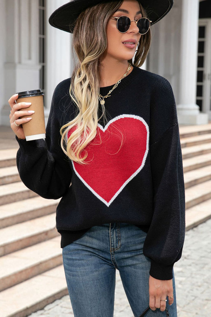 Black Heart Graphic Valentine Sweater