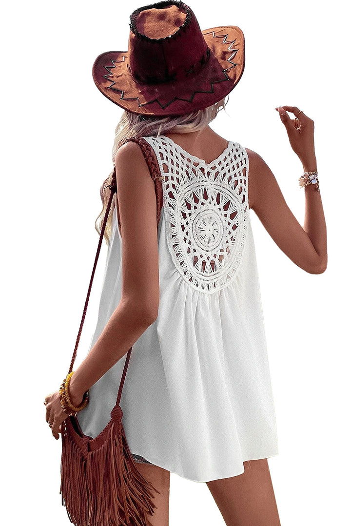 White Bohemian Crochet Patchwork Sleeveless Tunic