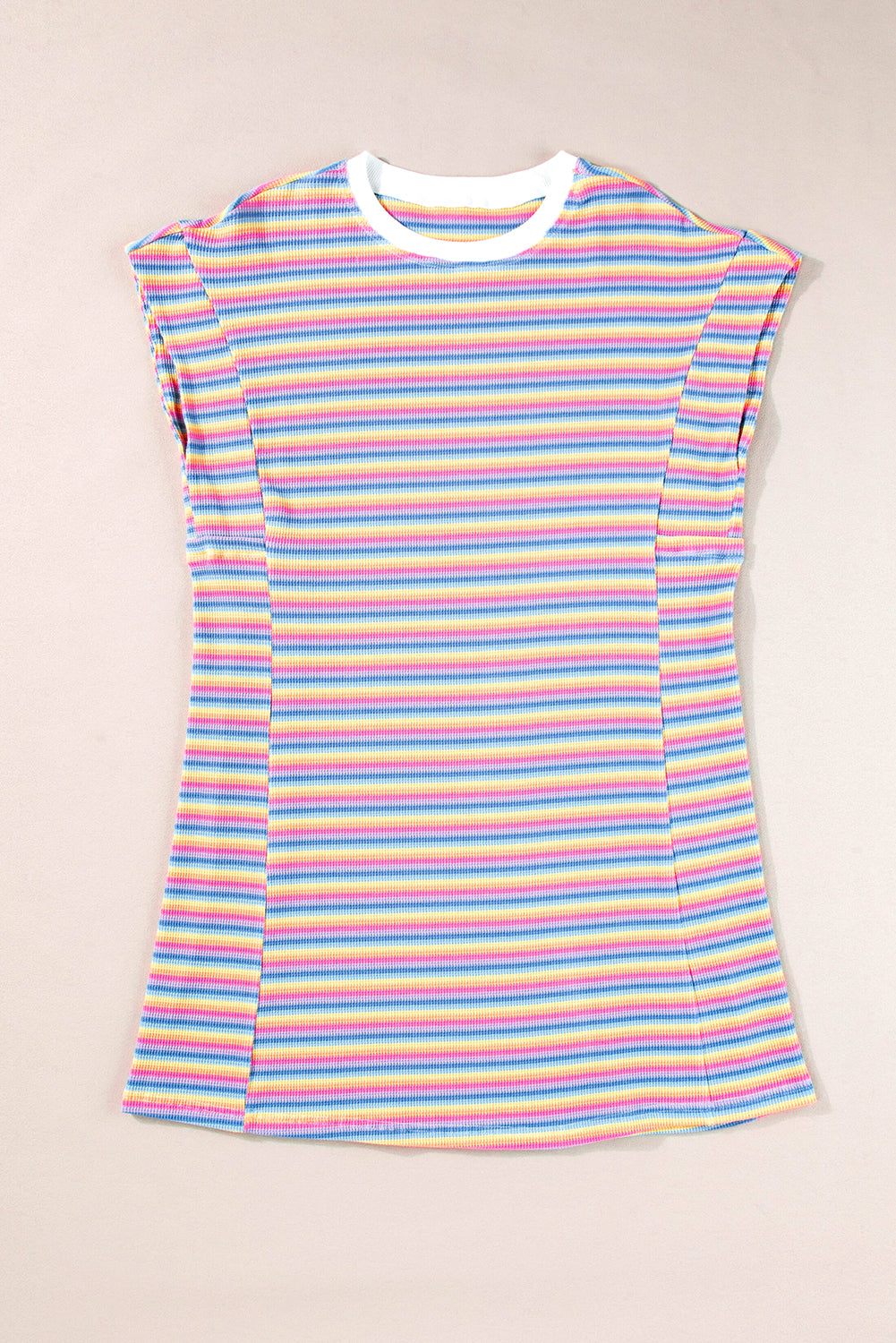 Yellow Stripe Crew Neck T Shirt Dress