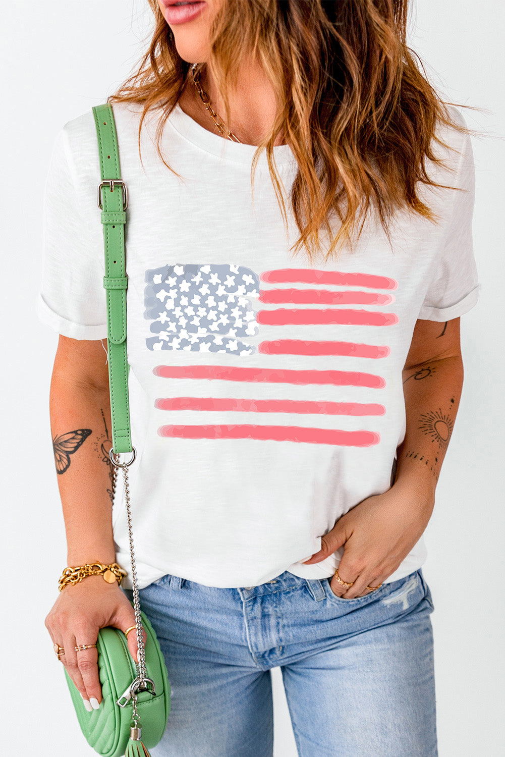 US Flag Round Neck Short Sleeve T-Shirt