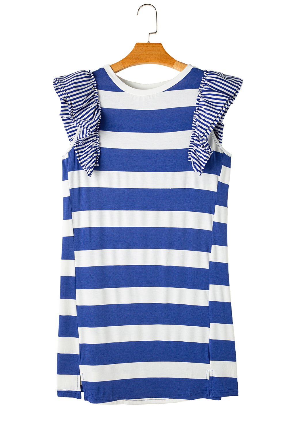 Sky Blue Stripe Contrast Ruffled Sleeve T-shirt Dress