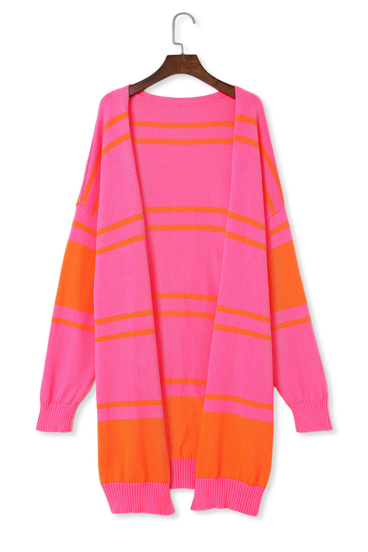 Multicolor Striped Long Sleeve Ribbed Trim Button Cardigan