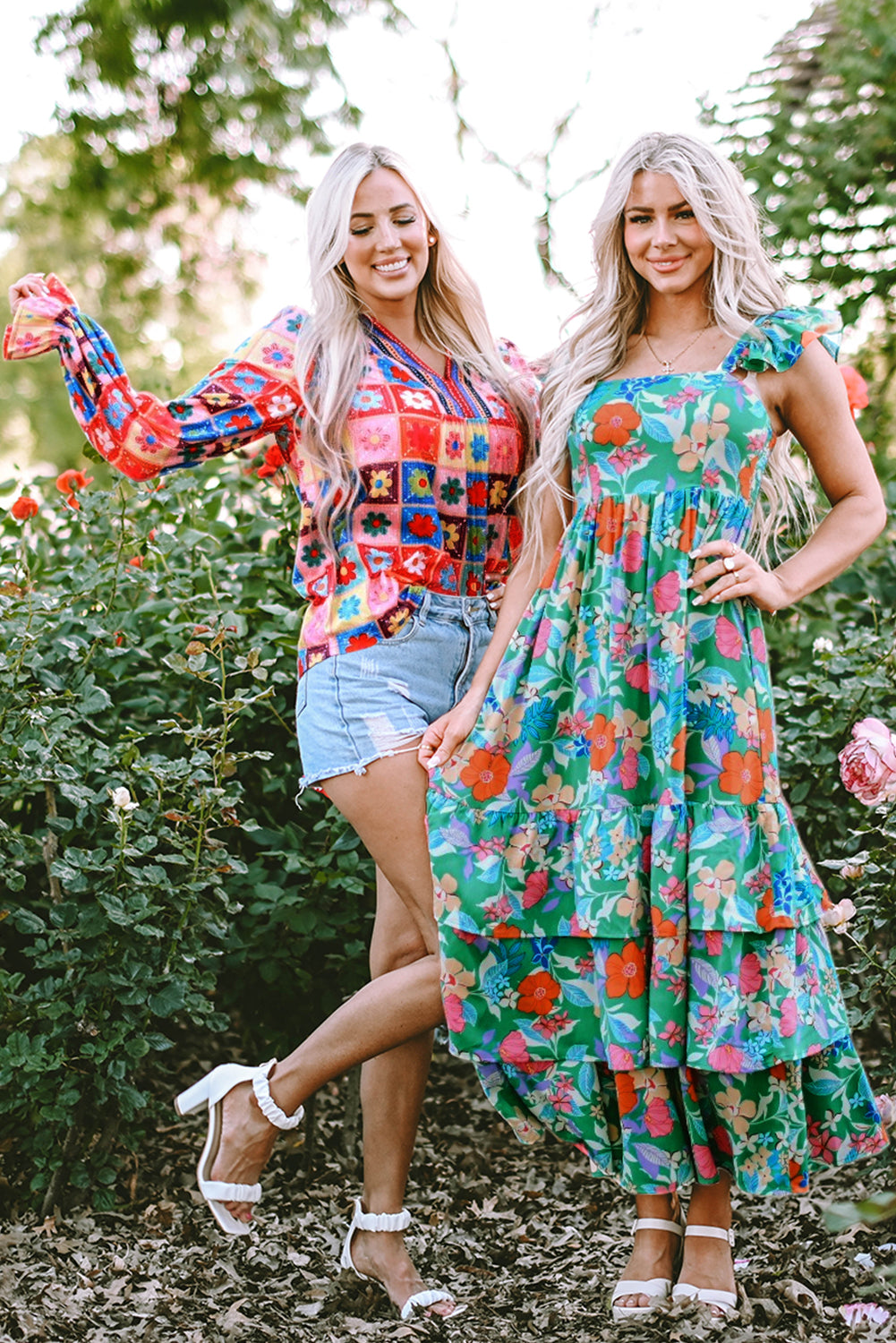 Pink Floral Print Sleeveless Ruffle Tiered Maxi Dress