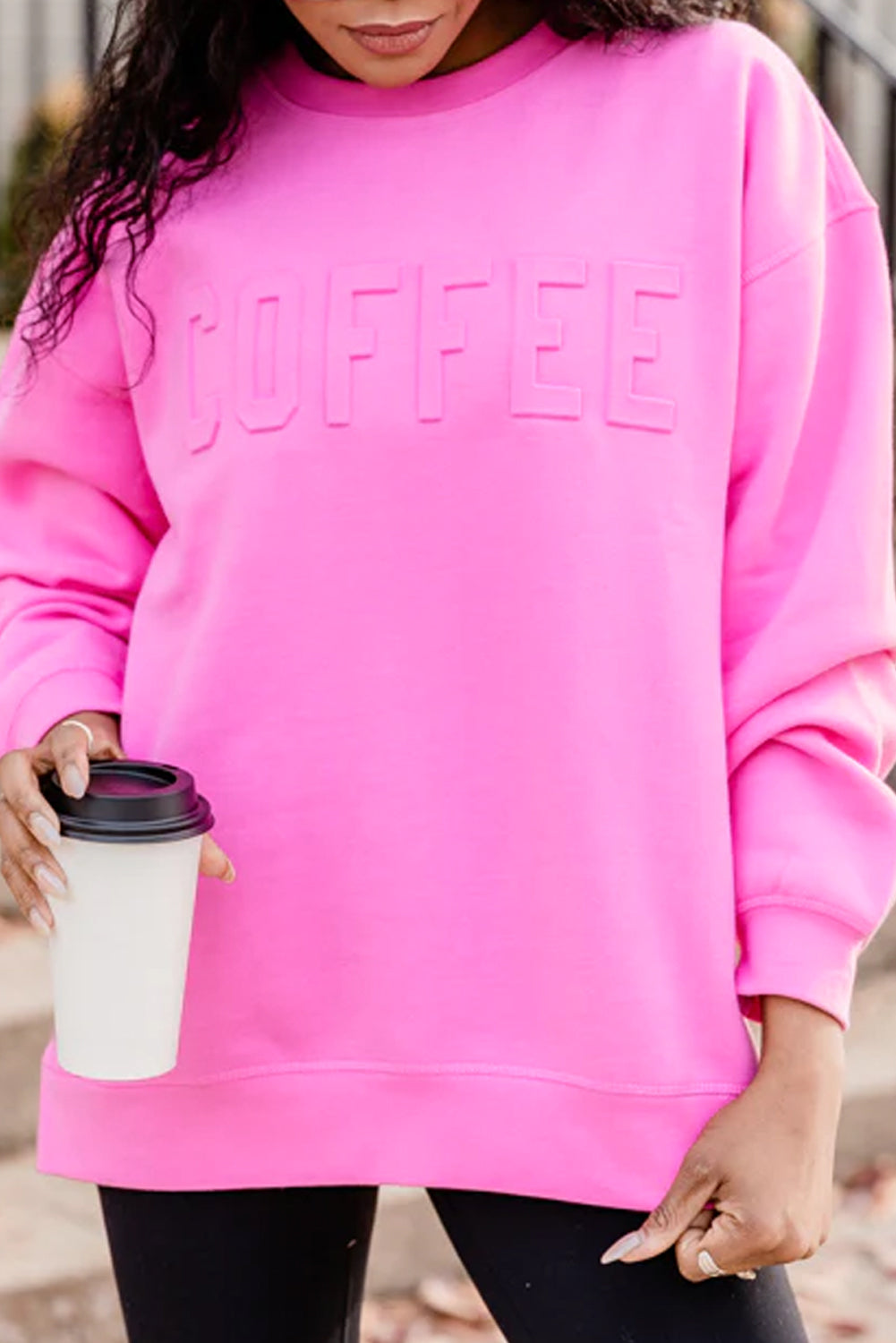 Bright Pink MAMA Letter Embossed Casual Sweatshirt