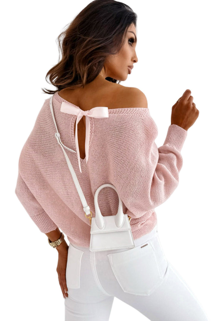 Pink Ribbon Bow Knot Dolman Sleeve Sweater