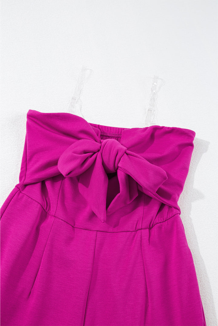 Bright Pink Bowknot Strapless Wide Leg Jumpsuit