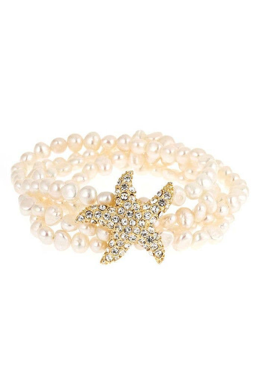 White -  Freshwater Pearl Starfish Bracelet: Gold / Clear