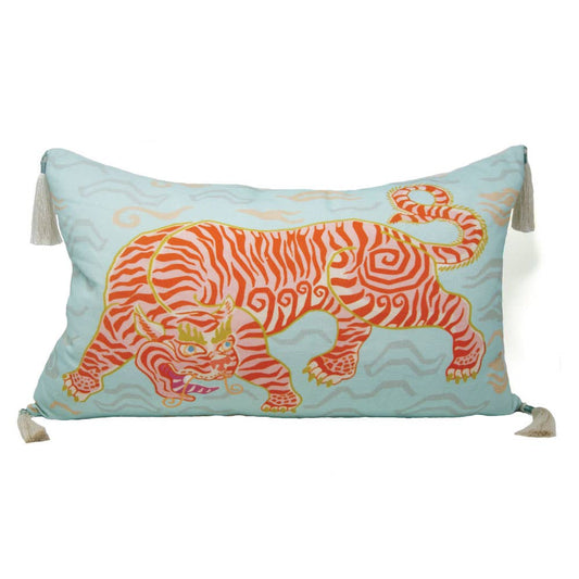 Tibetan Tiger Lumbar Pillow: Light Blue