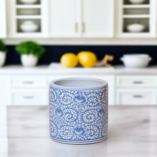 Small Blue and White Porcelain Scrolling Peony Cachepot