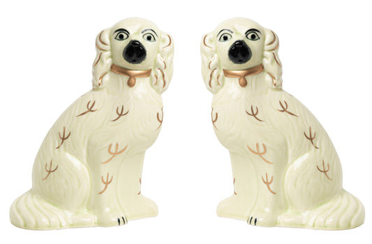 IVORY/GOLD STAFFORDSHIRE DOGS PORCELAIN LARGE