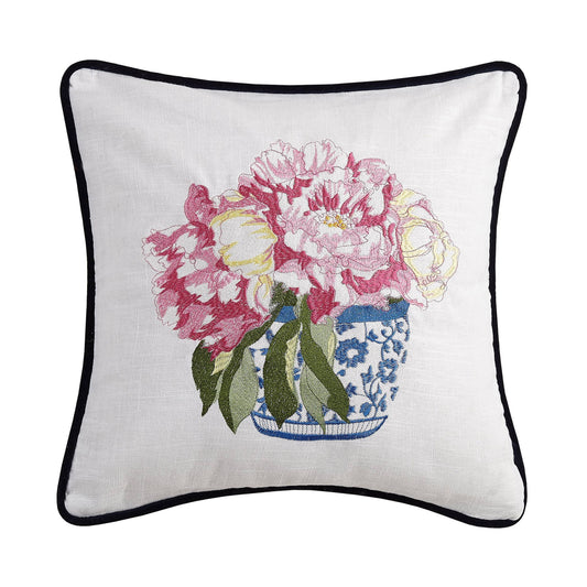 Pretty In Pink Flower I Embroidered Pillow