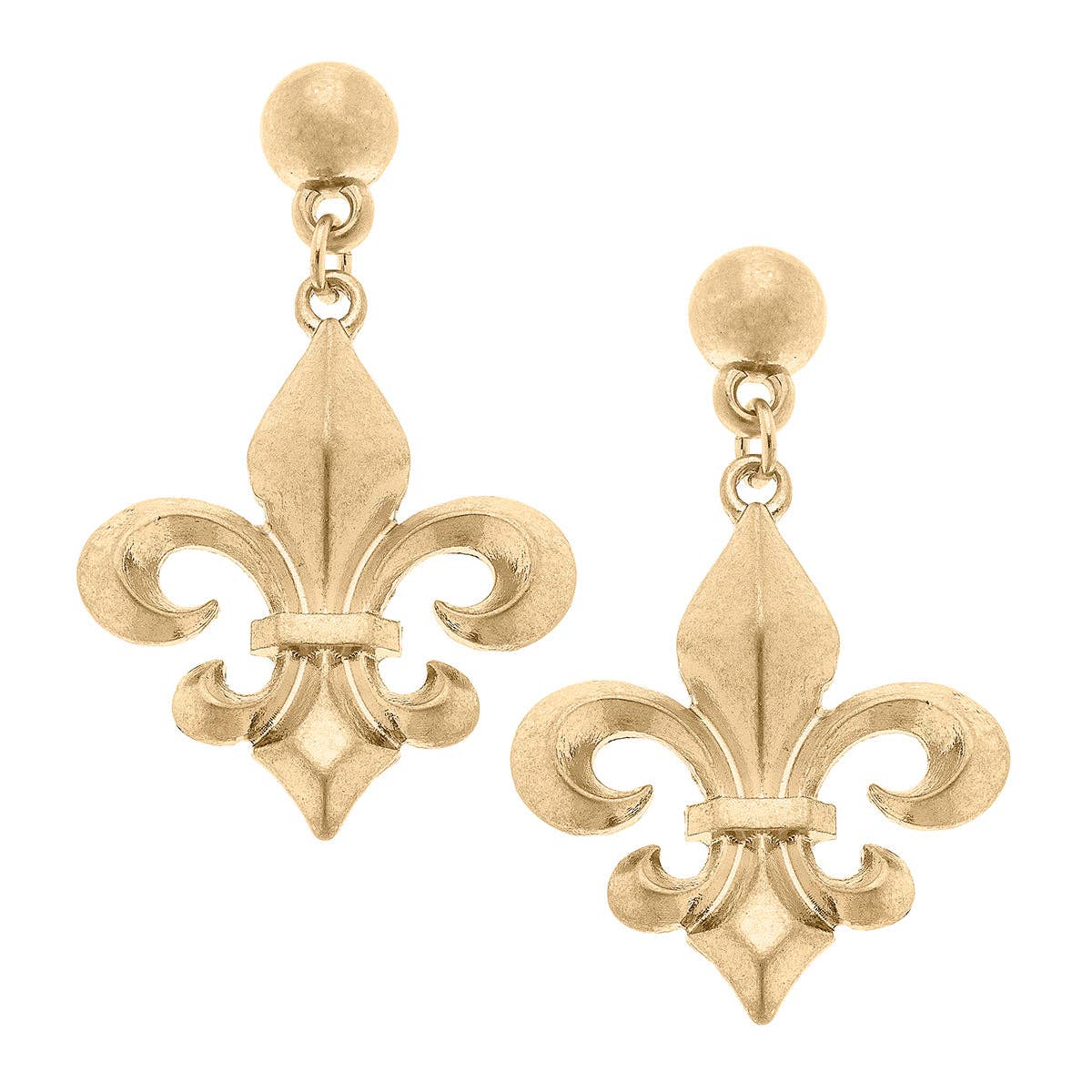 Robin Bourbon Fleur de Lis Drop Earrings in Worn Gold – Preppy Party ...