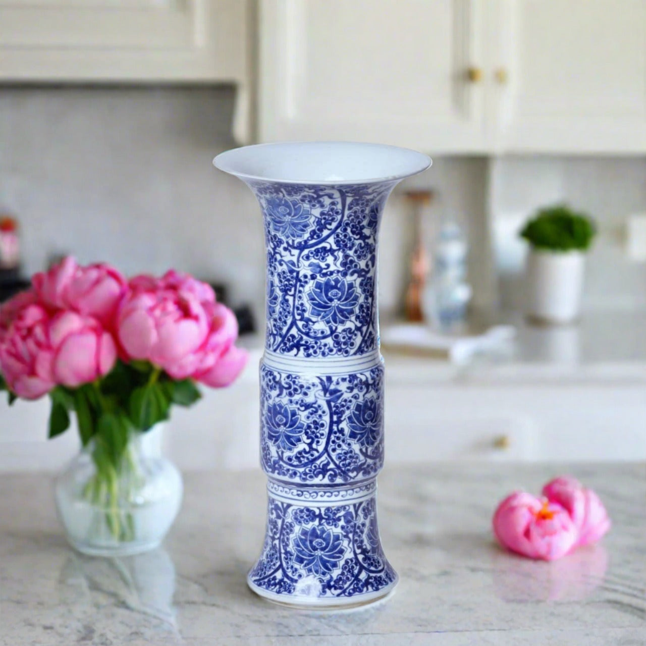 Blue and White Porcelain Peony Baluster Vase