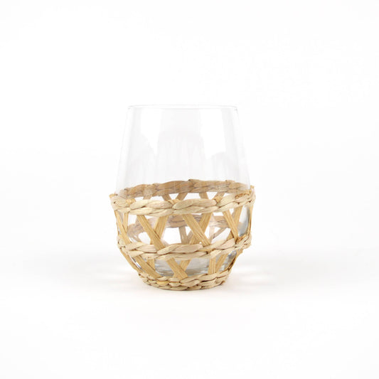 Natural Rattan Stemless Wine Glass Set of 4